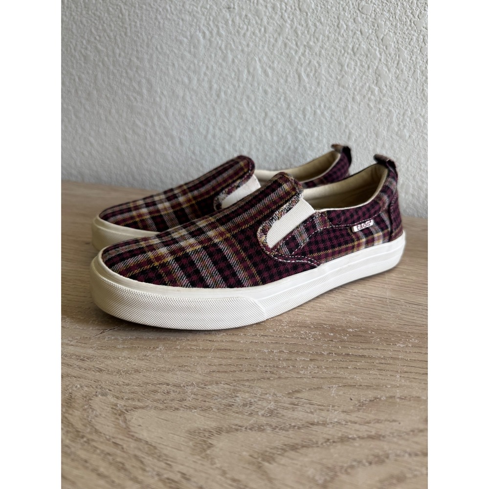 Taos Rubber Soul Burgundy Plaid Slip On Sneakers Womens Size 9 Fall Twee